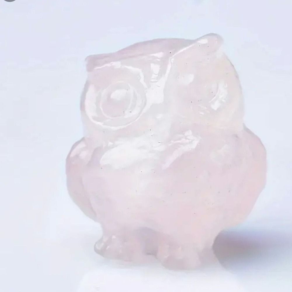 New! Natural Carved Rose Quartz Owl Healing & Love Stone